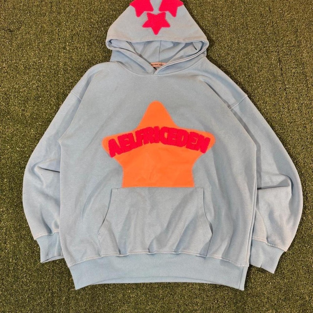 Aelfric Eden Star Graphic Hoodie Light Blue Orange Pink Mens Size S Streetwear